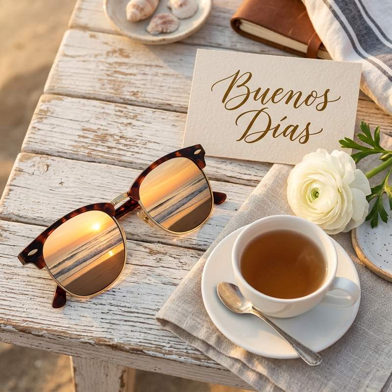 buenos dias originales gafas sol reflejo playa amanecer