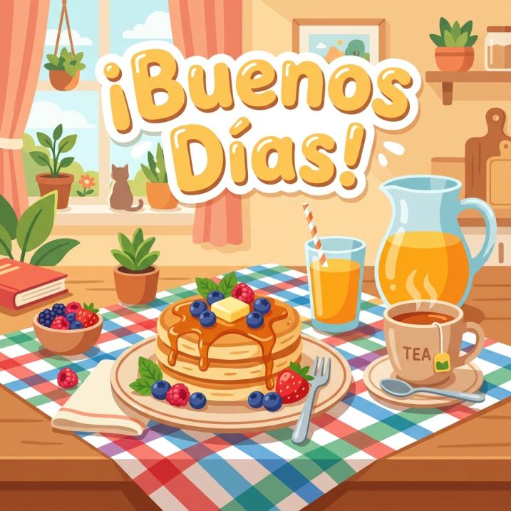 buenos dias originales desayuno ilustracion colorida