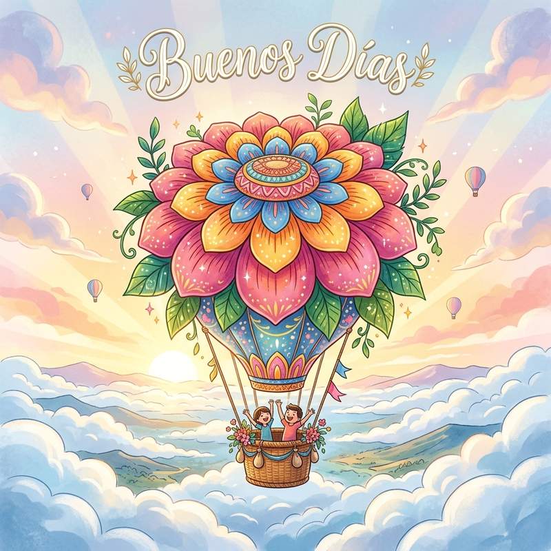buenos dias originales globo flores nubes