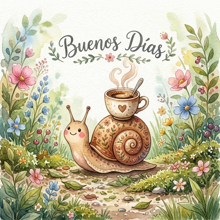 buenos dias originales caracol taza cafe acuarela