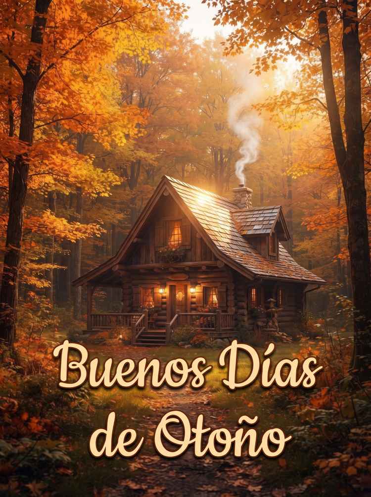 Buenos dias otono cabana bosque humo