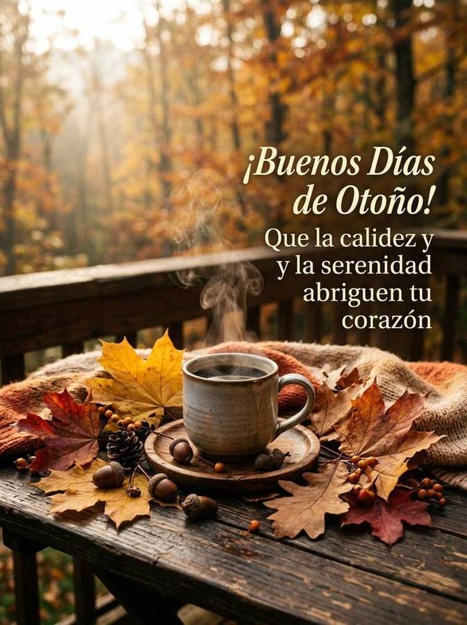 Buenos dias otono cafe hojas arce