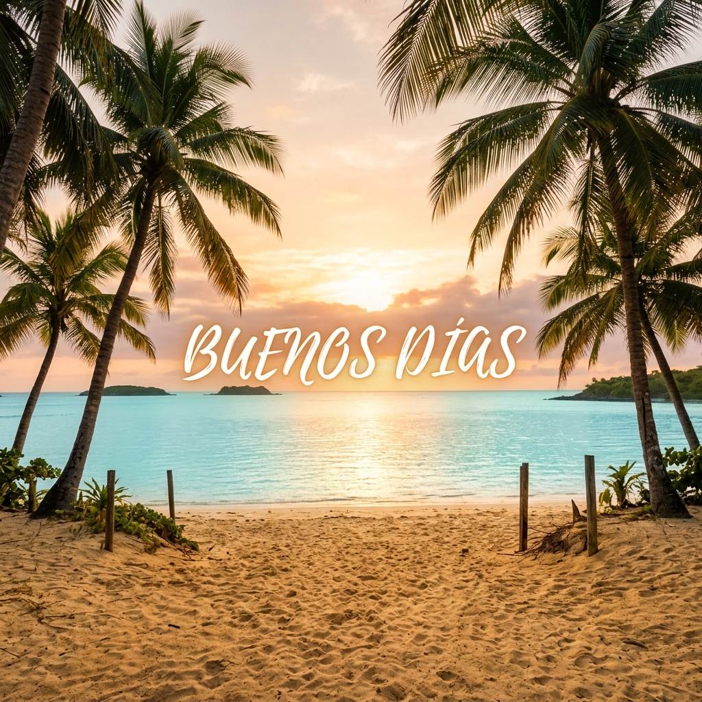 amanecer tropical en la playa buenos dias