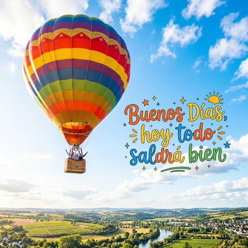 buenos dias positivos globo aerostatico cielo azul