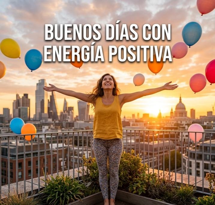 buenos dias positivos mujer amanecer ciudad energia