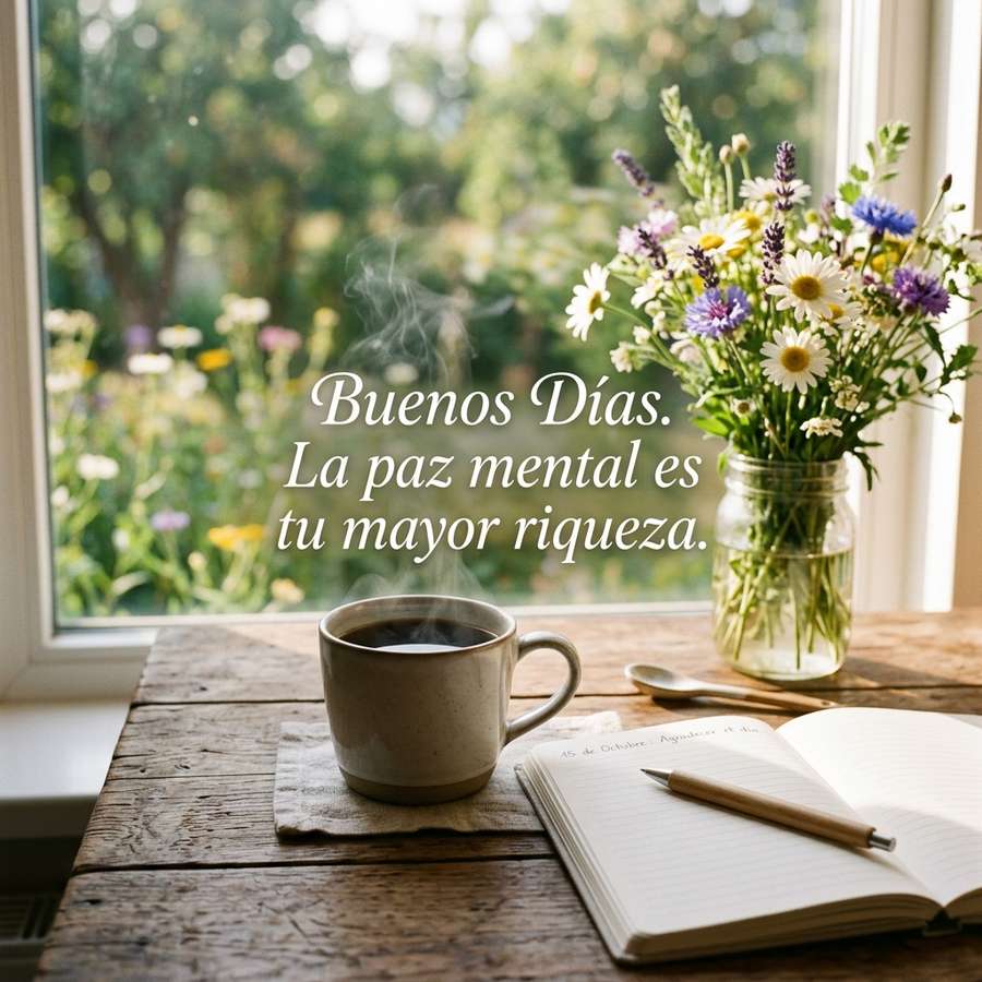 buenos dias reflexion cafe cuaderno la paz mental es tu mayor riqueza