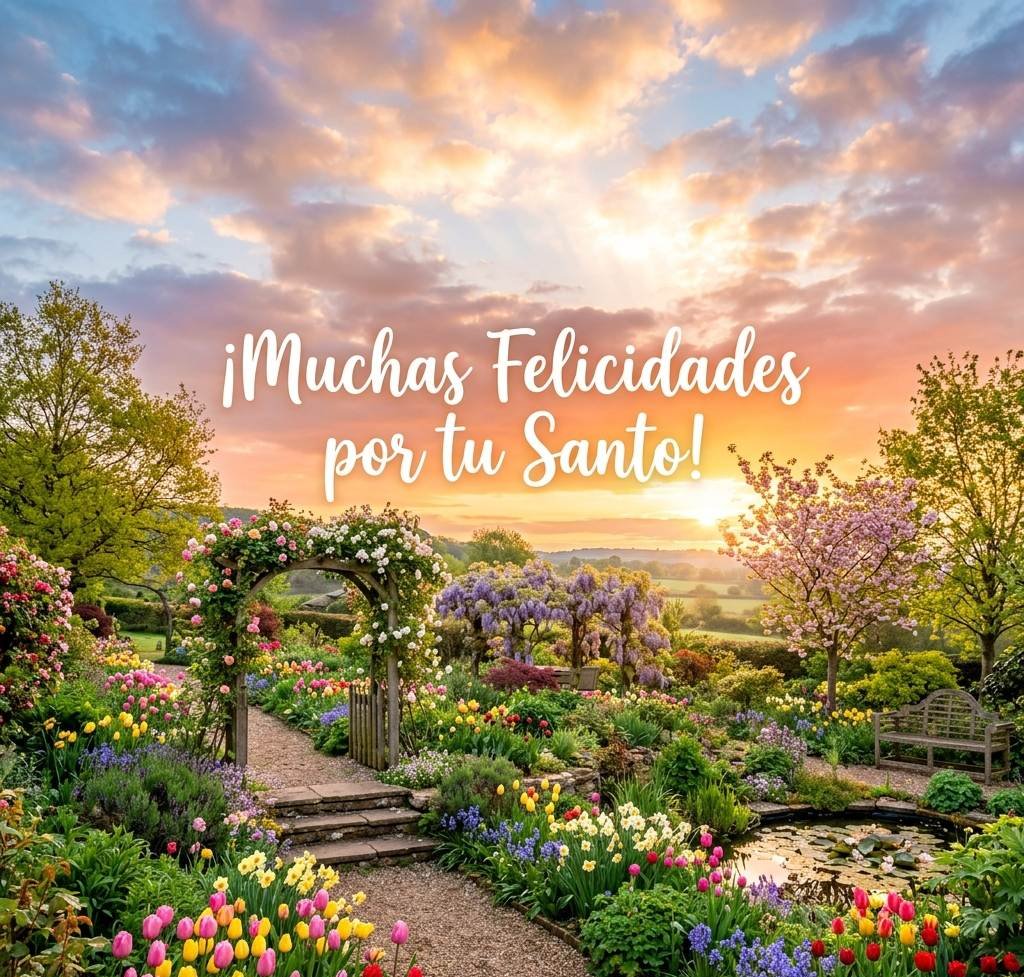 Amanecer alegre en jardín para felicitar el santo
