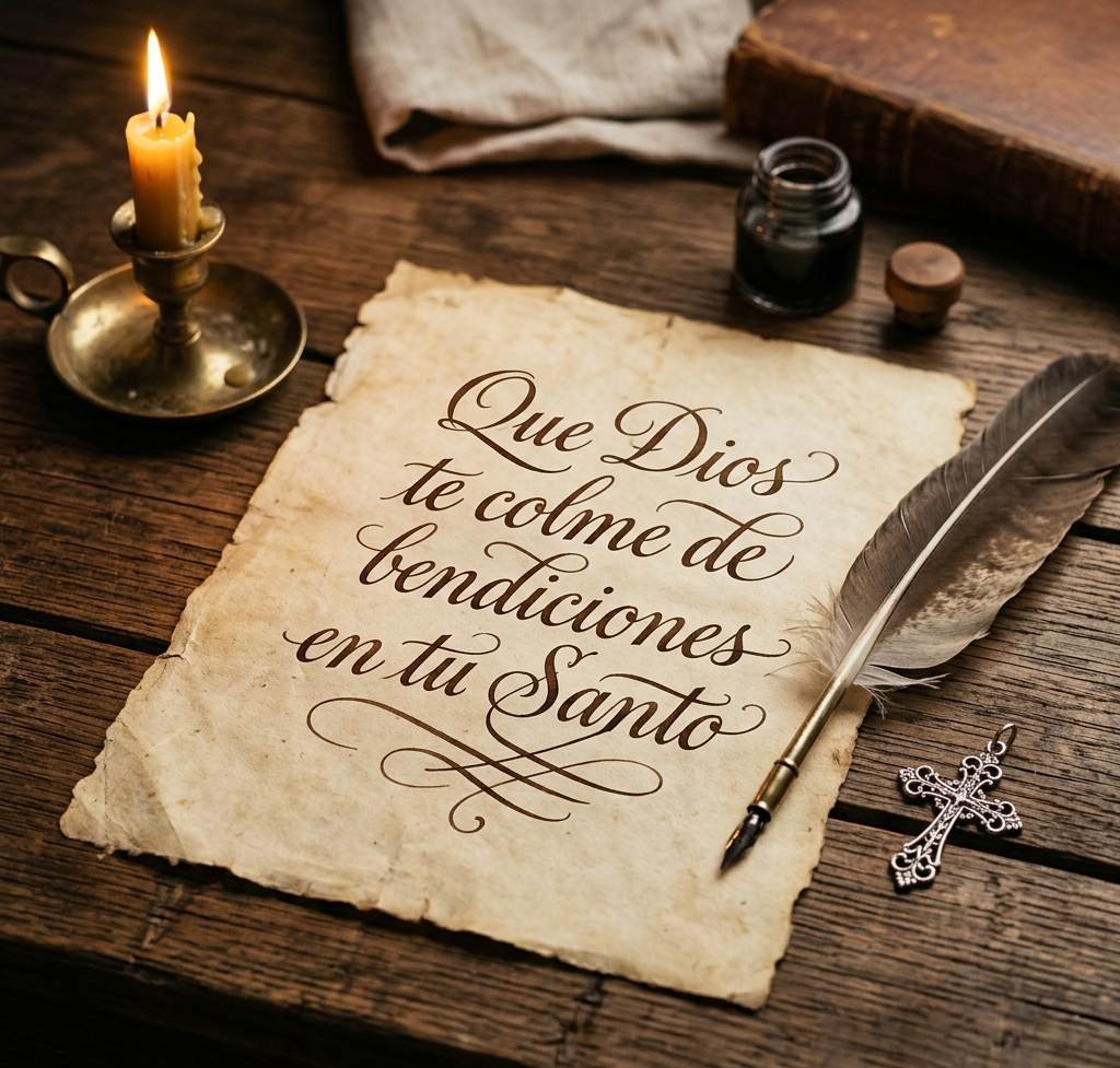Pergamino antiguo con bendición para el día del santo