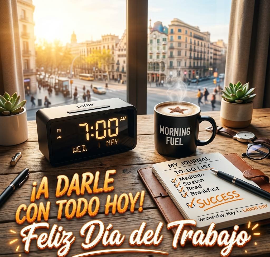 Escena motivadora con alarma y café para el trabajo