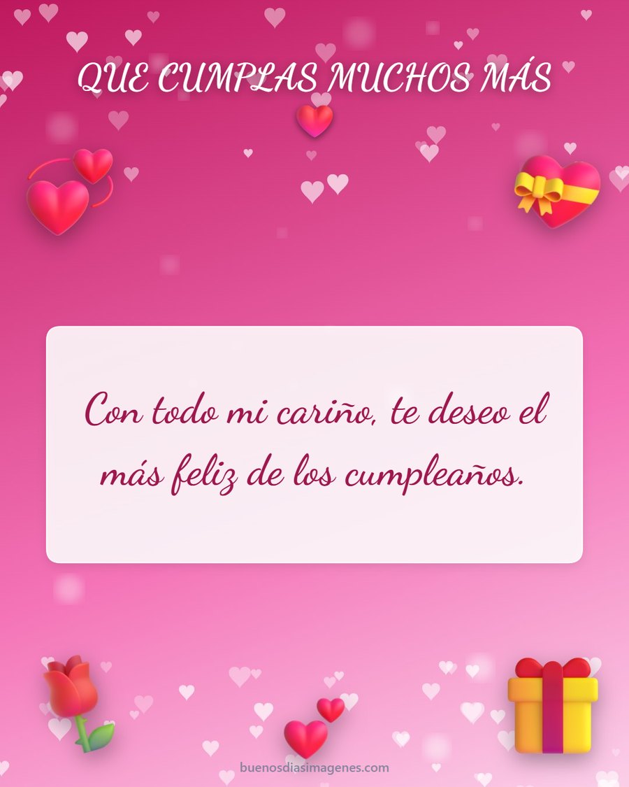 postal de cumpleaños con cariño y corazones