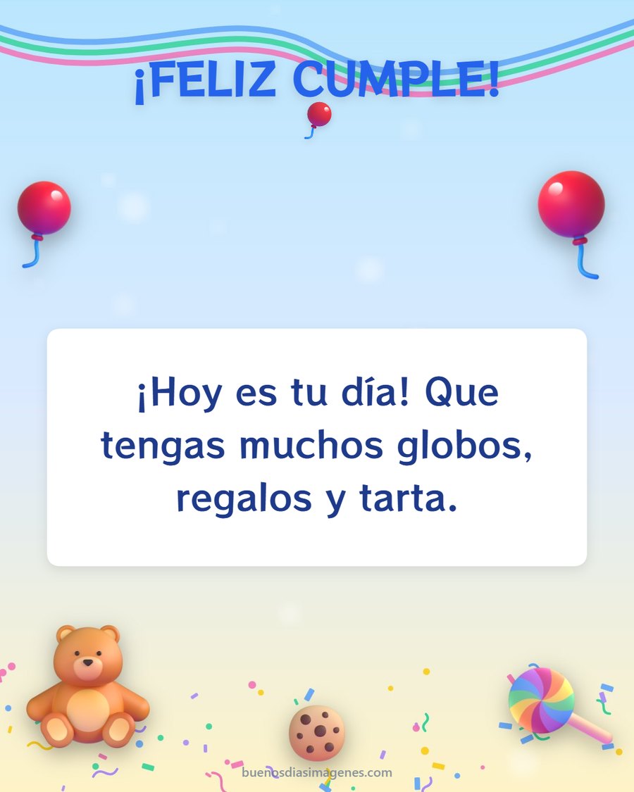 tarjeta de cumpleaños infantil con osito y globos
